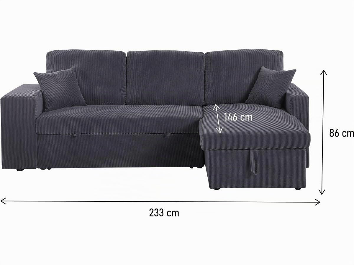 Habitat et Jardin Canapé d'angle en Velours côtelé Convertible/réversible Axel - 3 Places - Gris