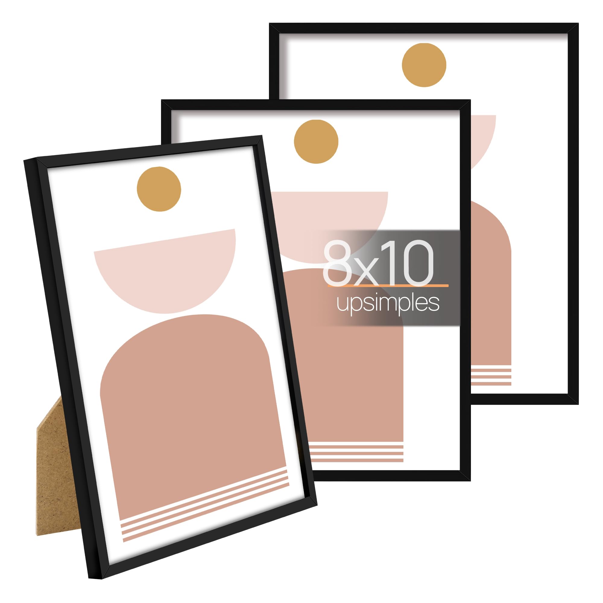 upsimples8x10 Picture Frame Set of 3, Made of High Definition Glass for 8 x 10, Wall and Tabletop Display Thin Border Photo Frames for Home Décor, Black