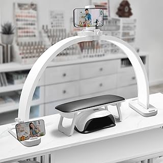 CGBE Half-Moon Nail Light for Desk : Professional Manicurist Table Lamp for Nail Salon Lighting and Eyelash Extensions with Phone Holder - Extra Large 30.7" Craft Desk Light - White