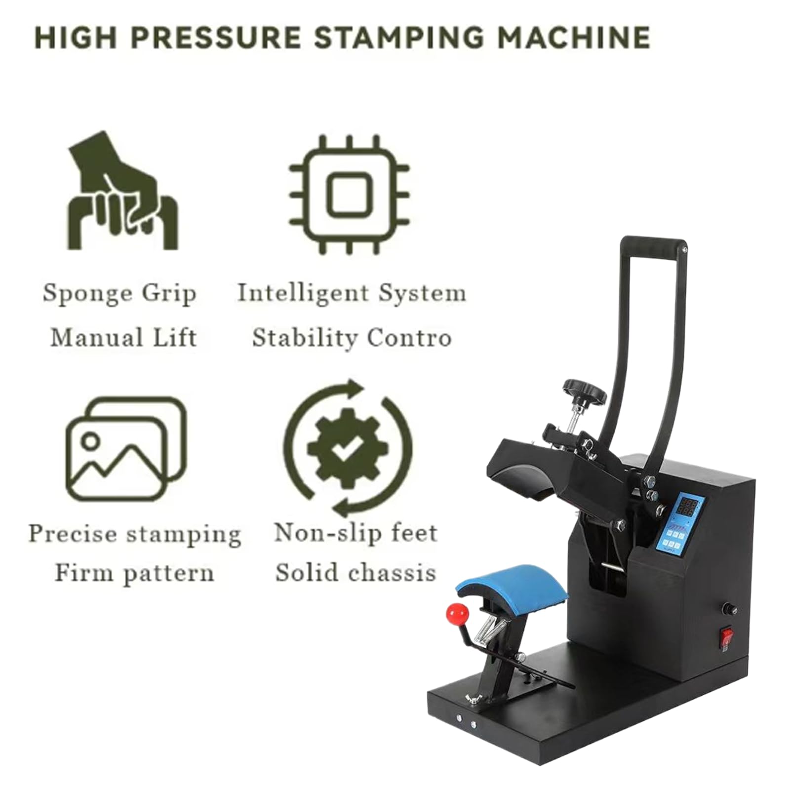 Kappenwärmepresse, 14 x 8 mm, gebogenes Element, Hutpresse, Clamshell-Design, professionelle Hutpresse, digitales LCD-Display, 0–999s Timer/Temperaturregelung 0–299 °C, für Mützen, T-Shirts, Taschen