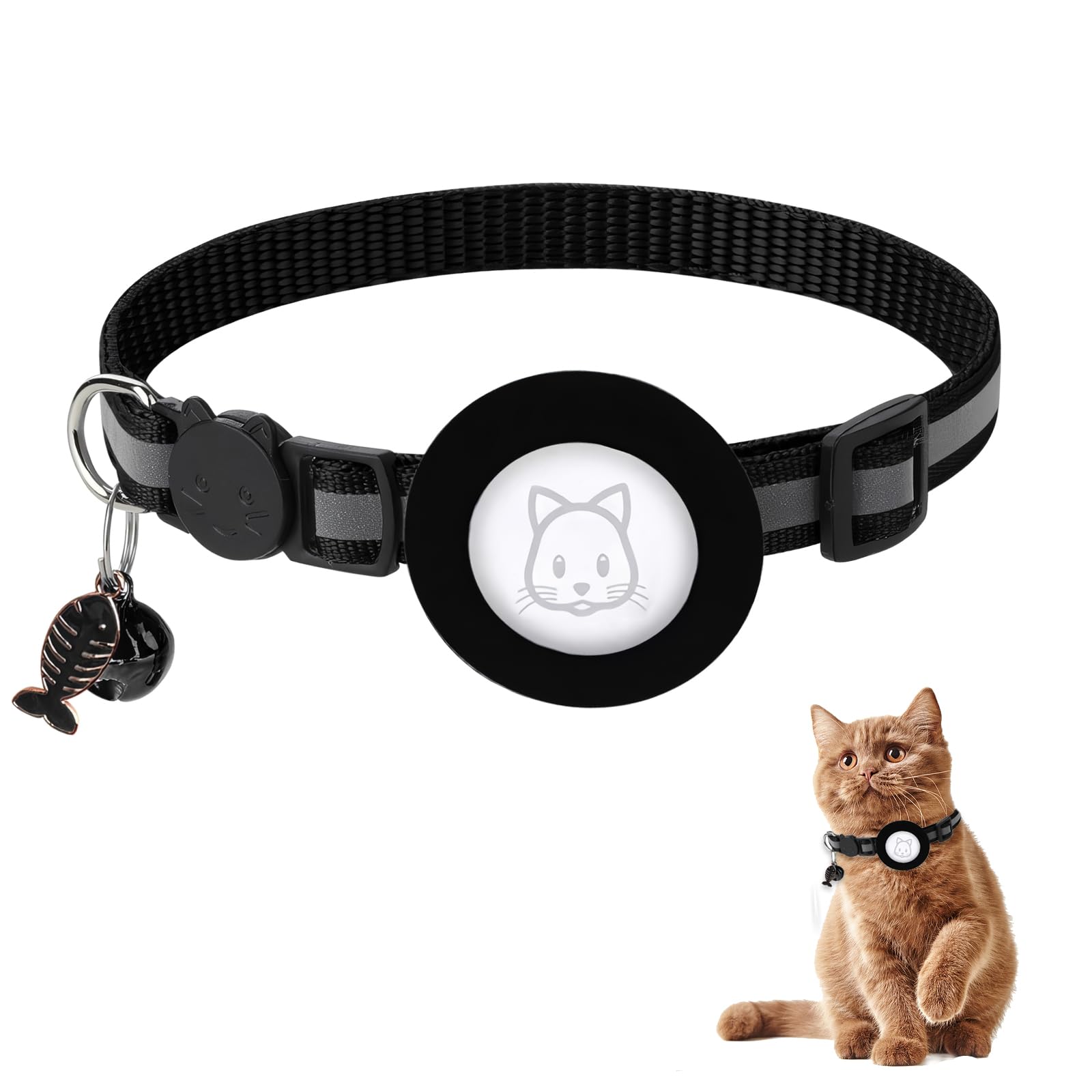 TecoKart Nylon Airtag Cat Collar With Bell-Reflective, Breakaway Safety Buckle, Airtag Holder, Lightweight 0.4 Inch Wide Adjustable Cat Collar For Small Kittens (Black, Without Airtag) (B0DFYNB4Q9) Amazon Price History, Amazon Price Tracker