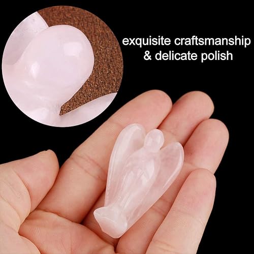 Miniatura 4 de FIYO Ángel de cristal rosa, cuarzo rosa, decoración en forma de ángel tallado de bolsillo con tarjeta de oración de serenidad, figura de piedra