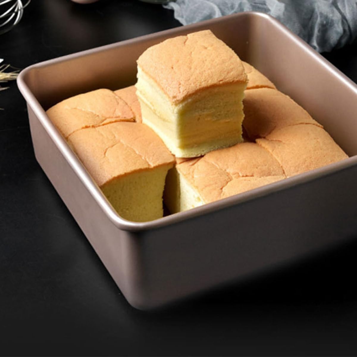 VANZACK Molde Cuadrado Fácil Desmolde para Pasteles de Acero Inoxidable Dorado Antiadherente y Multiuso Adecuado para Pizza y Snacks en Cocina