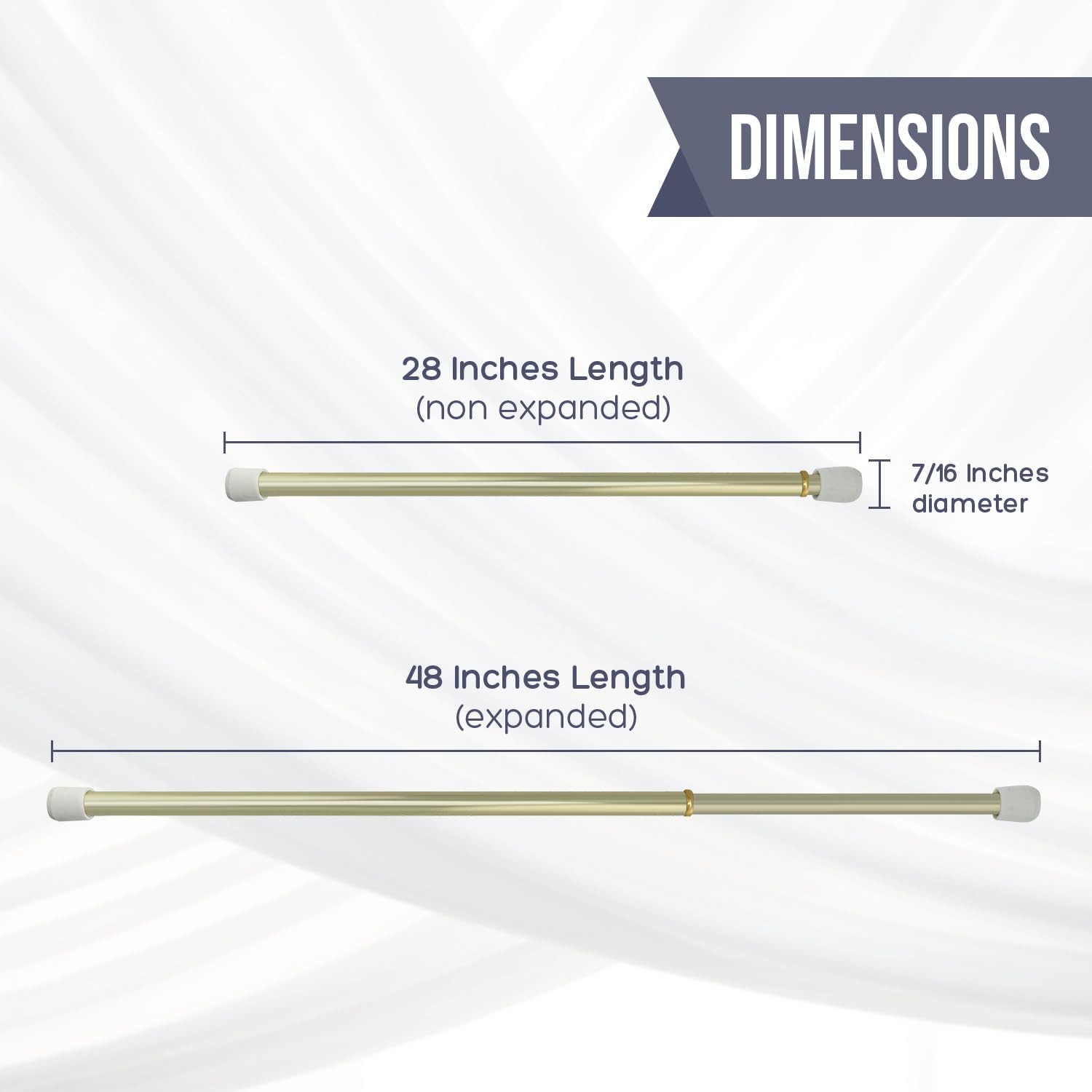 Amazing Drapery Hardware 7/16 Inch Brass Spring Tension Rods, Set of 2 - Adjustable Length 28-48 Inches - Twist to Fit Curtain Rods for Lightweight Sheer Panels, Sidelight Windows, and Small Spaces