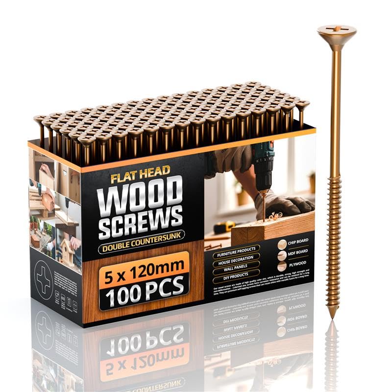 5 x 120mm Heavy Duty Wood Screws – 100Pcs Countersunk Pozi Drive Zinc Plated Screws for Timber, Furniture, Joinery & DIY Projects — image 1