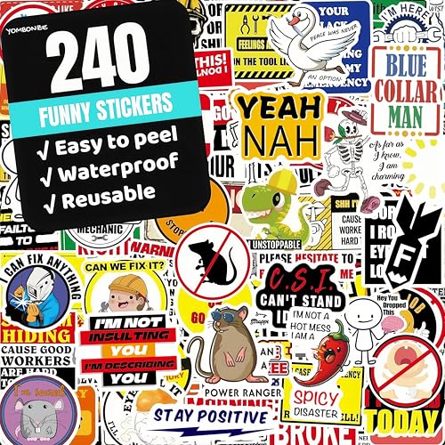 240PCS Funny Hard Hat Stickers for Adults, Funny Blue Collar Stickers, Vinyl and Waterproof Stickers for Water Bottle Laptop Tool Box Helmet Welding Hardhat Electrician Construction