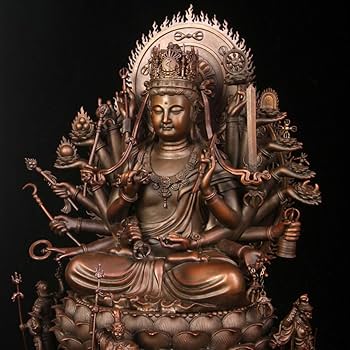 【修縁堂】 密教法具 真言宗 六臂地蔵王菩薩仏像 魔除け 厄除け 辟邪 工芸品 仏像 真言宗 大日如来像 柘植六角台座 火炎光背 金泥付 1.8寸 2