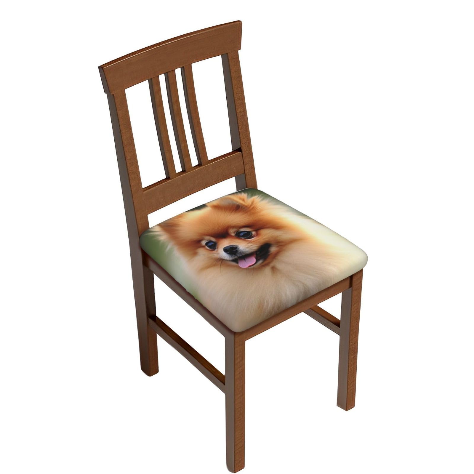 DWVTSLH Pomeranian Dog Bar Stool Covers Square, Two Pieces High Elastic Soft Seat Cushion Cover Protector Washable Barstool Slipcovers Nonslip Replacement Square Bar Chair Covers