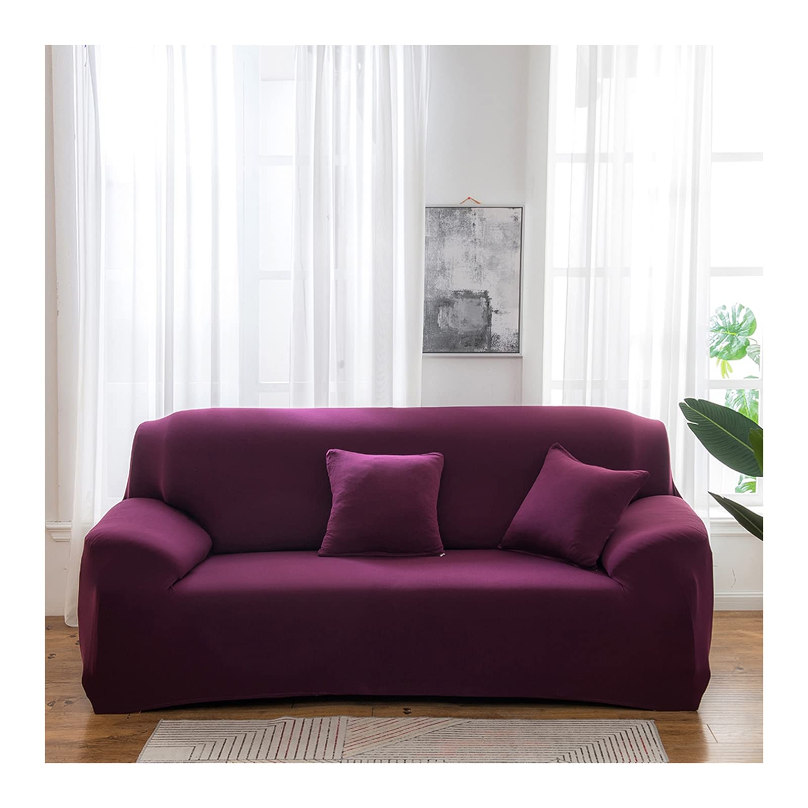 Housses canapé 3 places contre les taches protection intégrale extensible violet foncé