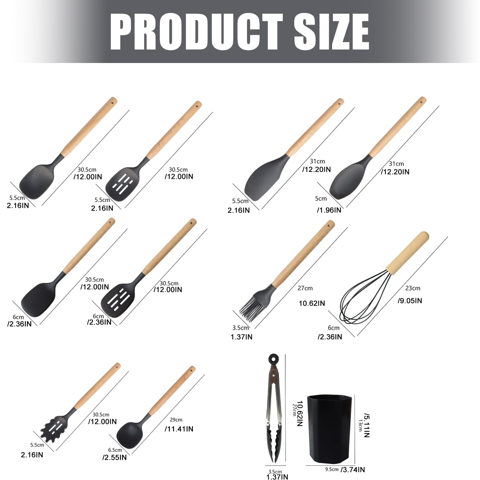 Set di utensili da cucina con manico ergonomico Materiali in silicone fino a 200 ° C Strumento di cottura sicuro per uso domestico Spatola con manico ergonomico