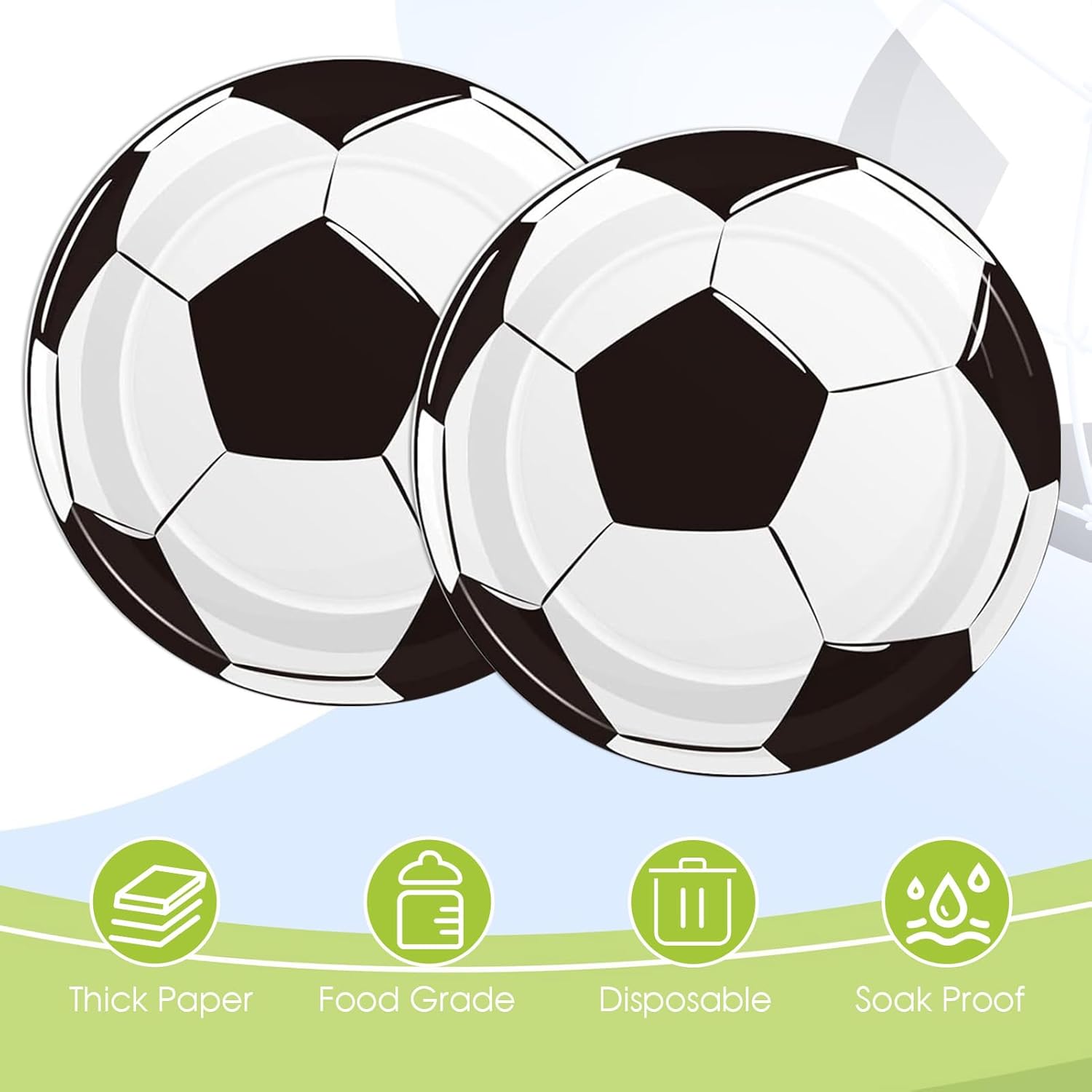 60Pcs Soccer Paper Plates - 7Inch Soccer Theme Party Round Dessert Plates,Kids Themed Birthday Supplies Set,Sports Theme Decorations for Sports Fan Birthday Event Party Supplies - Image 3