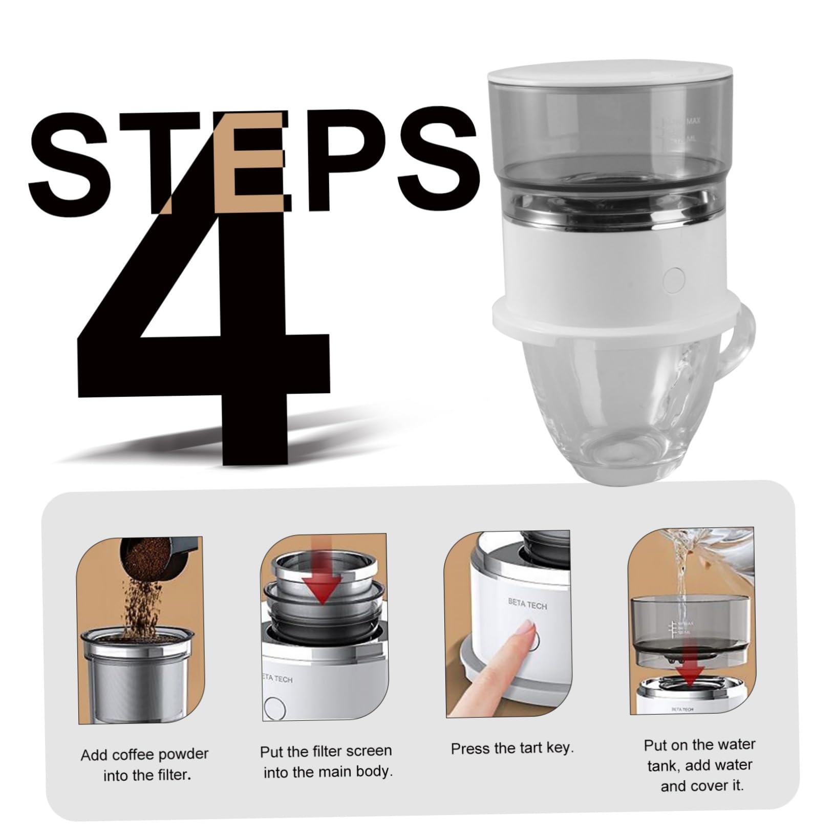 PRETYZOOM Macchina da Caffè Manuale a Goccia Filtro per Fondi Inclusi 160ml Stili multipli in Acciaio Inossidabile e Materiale Plastico Resistente Portatile per Casa e Outdoor