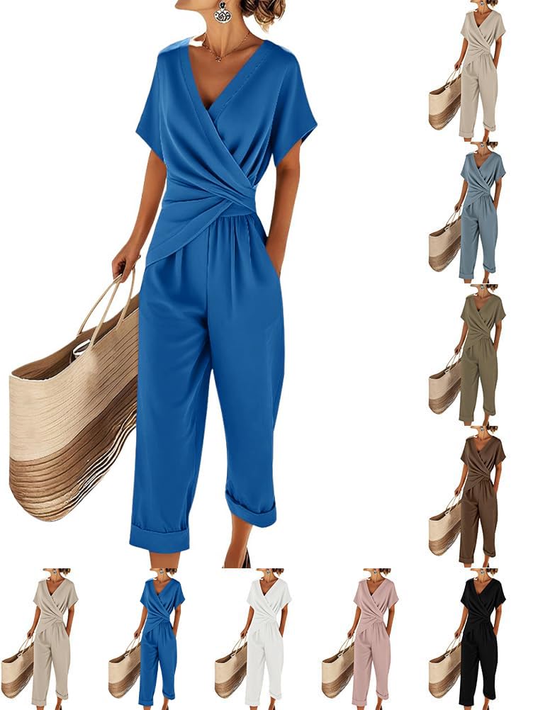 shownicer Ensemble Femme 2 Pièces Chic et Elegant Tenue Manches Courtes Top Et Pantalon Ensembles Ete Décontractée Tenue