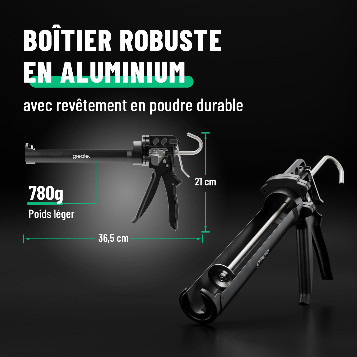 greate Pistolet cartouche avec démultiplication 25:1 & arrêt goutte - Pistolet silicone pour cartouches 150-310 ml - Pour silicone, acrylique & colle - Pistolet mastic