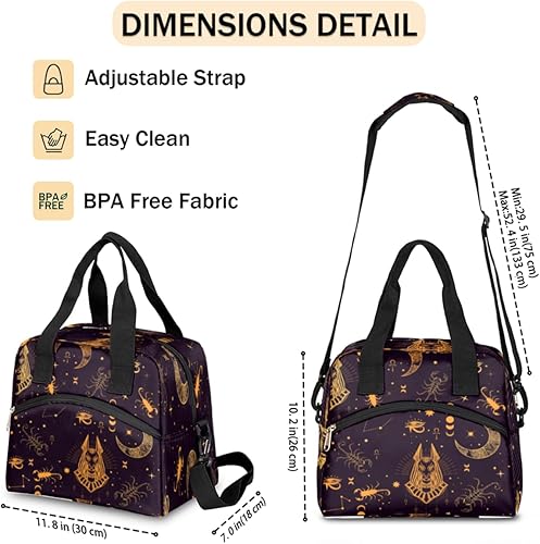 Miniatura 4 de Lonchera de arte egipcio para mujer, con constelación de luna, aislada, para oficina, reutilizable, con correa ajustable para el trabajo, para