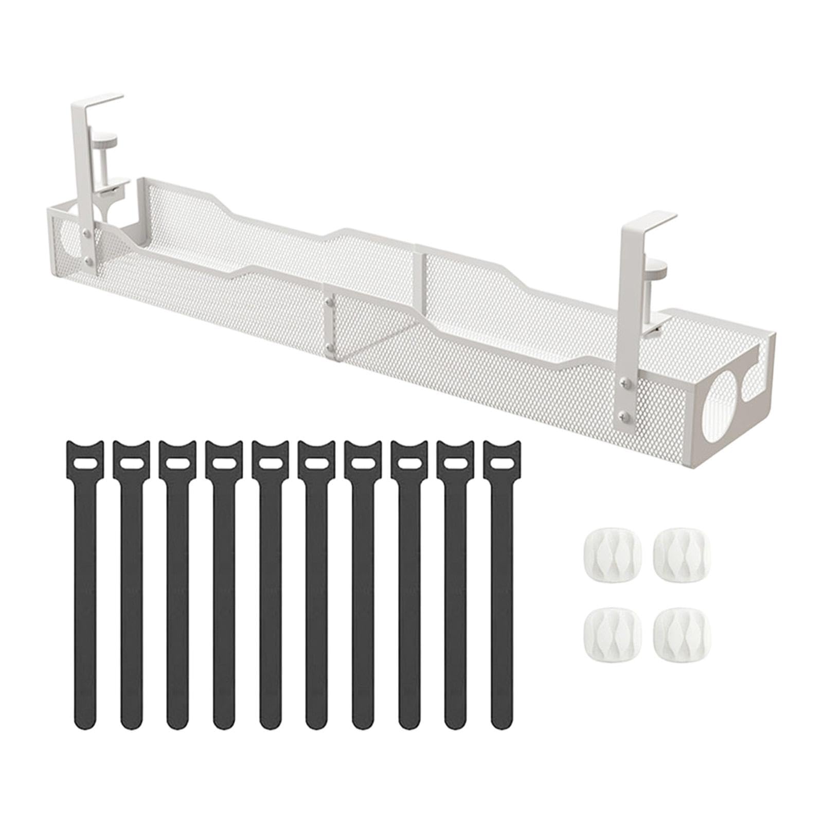 MagiDeal Goulotte de gestion des câbles sous bureau, organiseur de câbles sans endommager le bureau, goulotte à 2 trous pour bureaux assis-debout, hub USB, Blanc