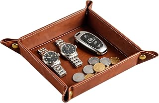 YAPISHI Luxury Valet Tray for Men, PU Leather Vanity Jewelry Catchall Tray | Decorative Perfume Catchall,Folding Travel EDC Dump Tray, Nightstand Desk Organizer Caddy for Keys,Watche,Dice,Coin Bowl Dish