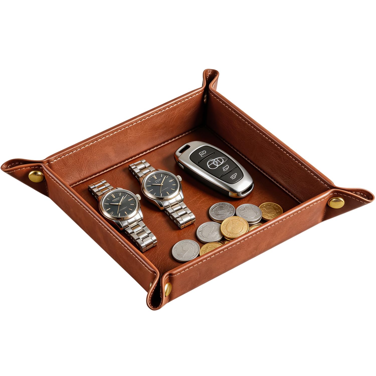 YAPISHI Luxury Valet Tray for Men, PU Leather Vanity Jewelry Catchall Tray