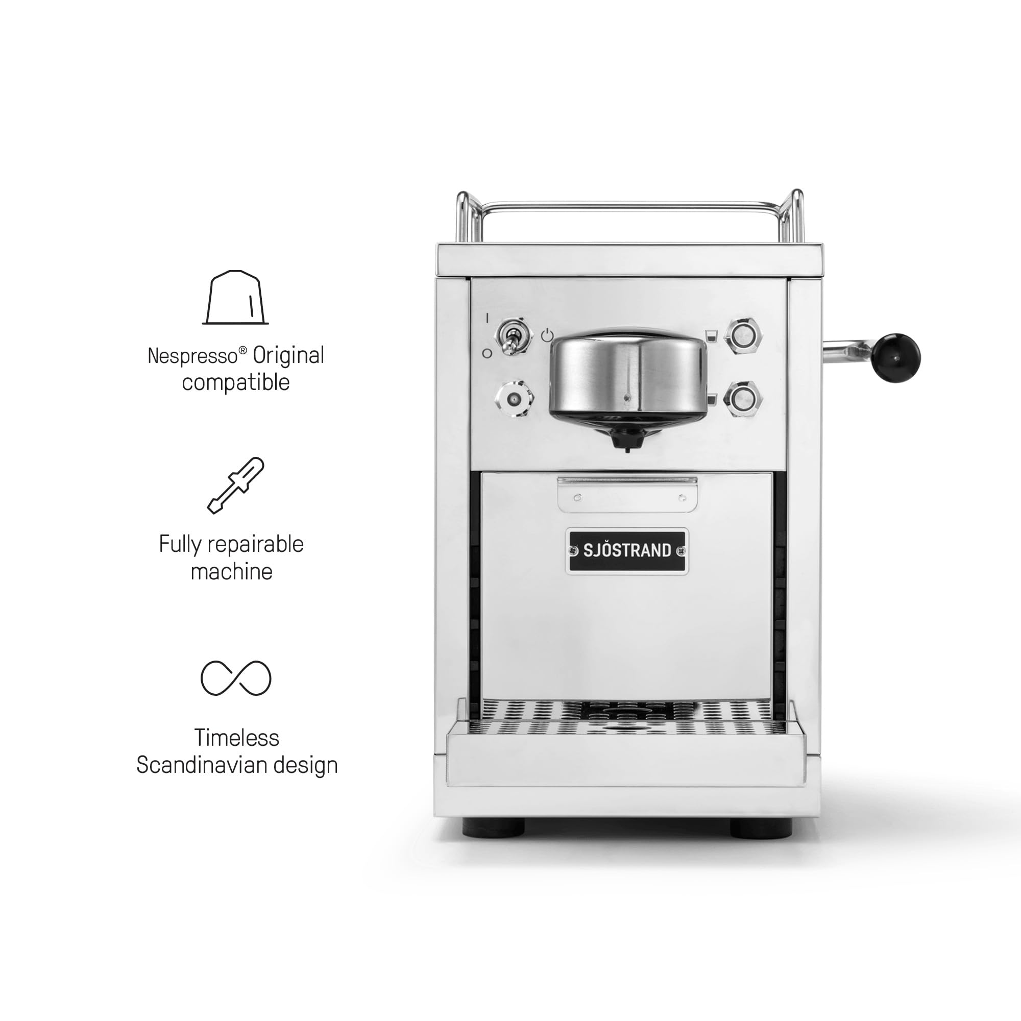 Sjöstrand Macchina a capsule per caffè espresso in acciaio inox (compatibile con Nespresso) Acciaio/Argento