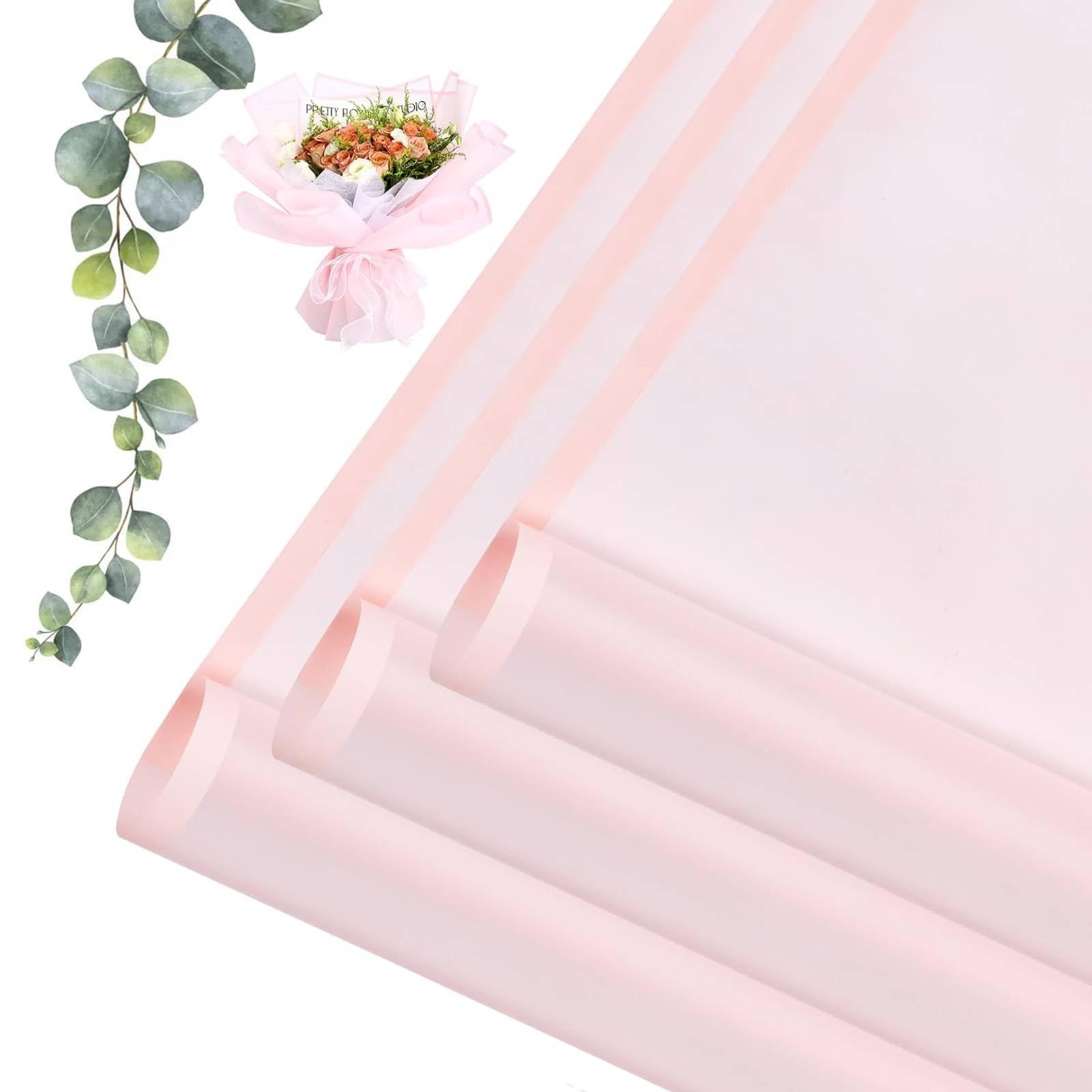MtnLaur Flower Wrapping Paper 20 Sheets, Bouquet Wrapping Paper with Same Color Border, Waterproof Korean Florist Bouquet Paper, Packaging Paper for DIY Crafts Wedding Birthday Gift (Pink)