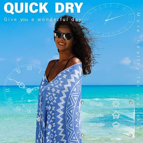 Miniatura 4 de Widdonen Toalla de playa turca fina de secado rápido, absorbente, de algodón, ligera, toallas de baño para piscina, extra grande, toalla de gran