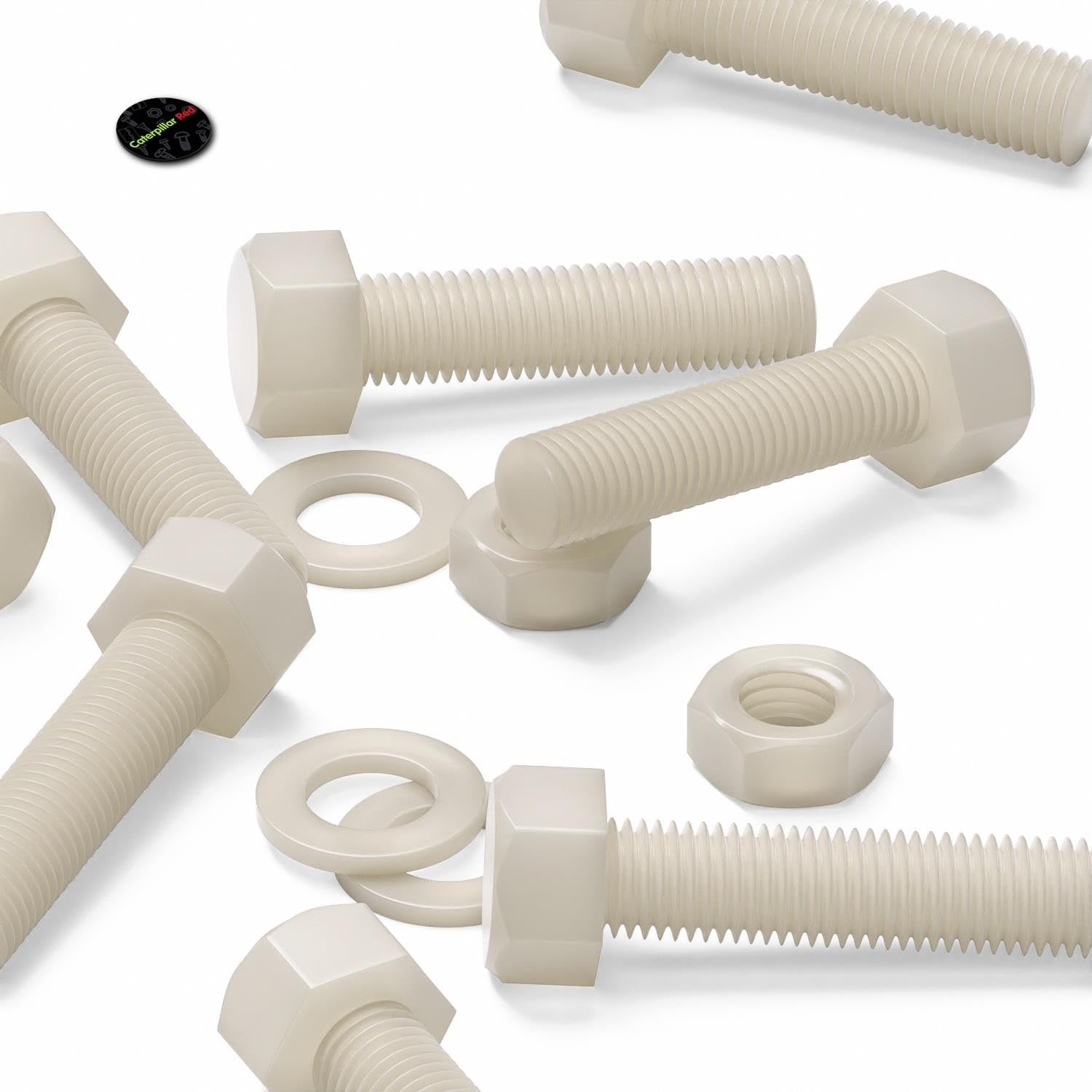 5x Viti a Testa Esagonale Nylon Naturale, M16 x 65mm, Dadi e bulloni di plastica, Rondelle, Nylon Naturale