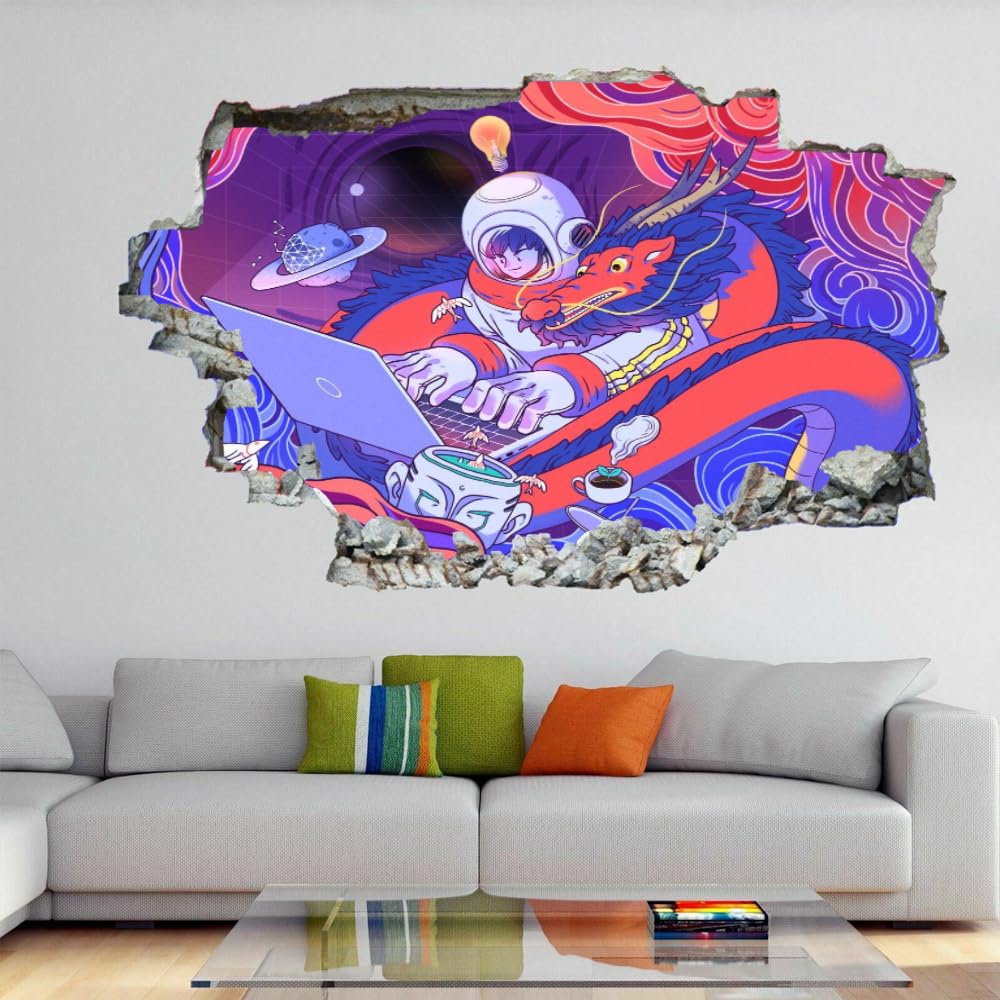 Adesivi decorativi da parete 3D Adesivi murali arte cartone animato da parete fracassate 3D Arte astratta da parete Famiglia per Camera da letto Soggiorno Asilo nido Decorazioni da parete per la casa