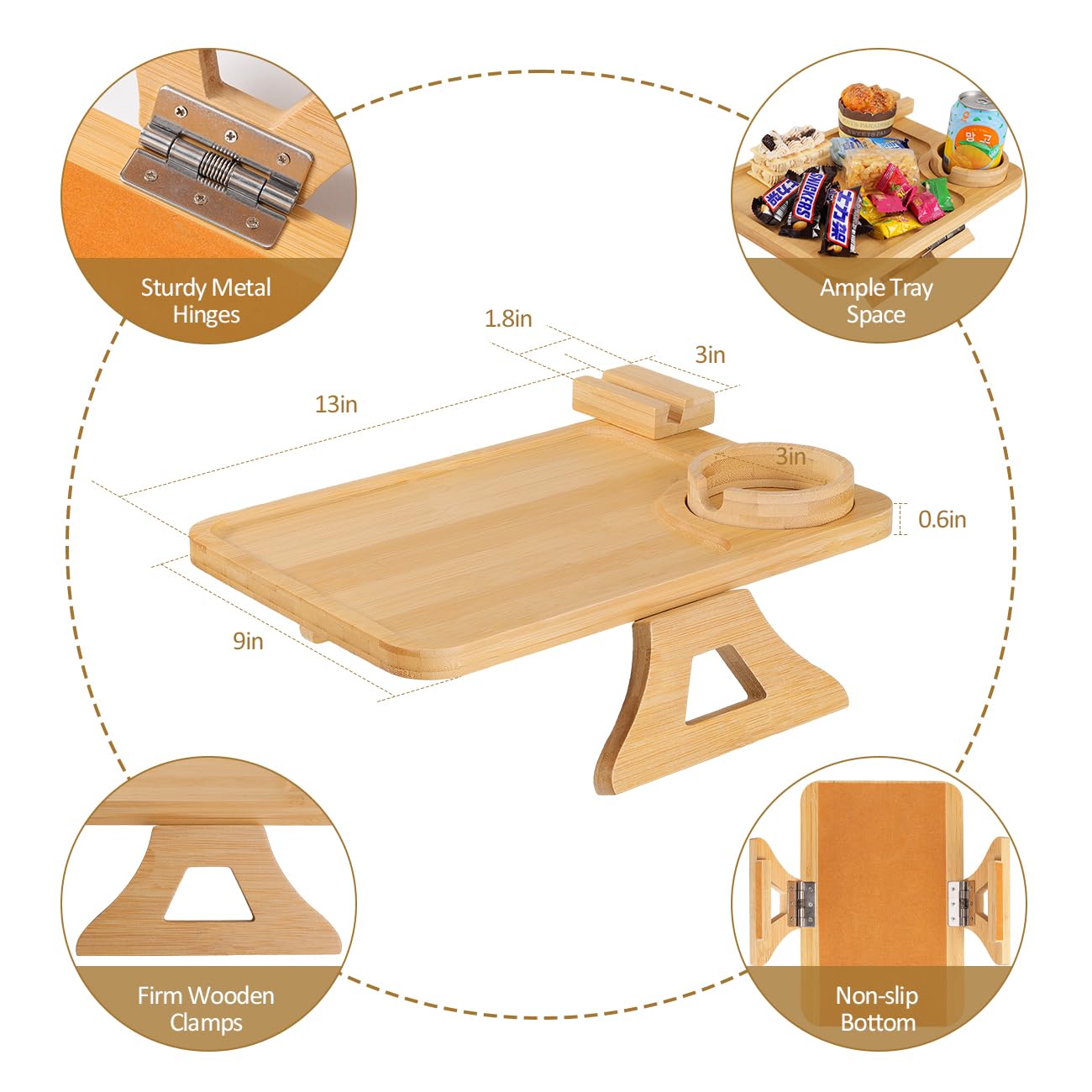 Plateau pour Accoudoir de Canapé, Table Bras de Canapé Rotation 360° avec Porte téléphone et Tasse, Accoudoir de Canapé pour Accès Facile, Porte-Tasse de Canapé pour Snacks, Téléphone, Contrôle