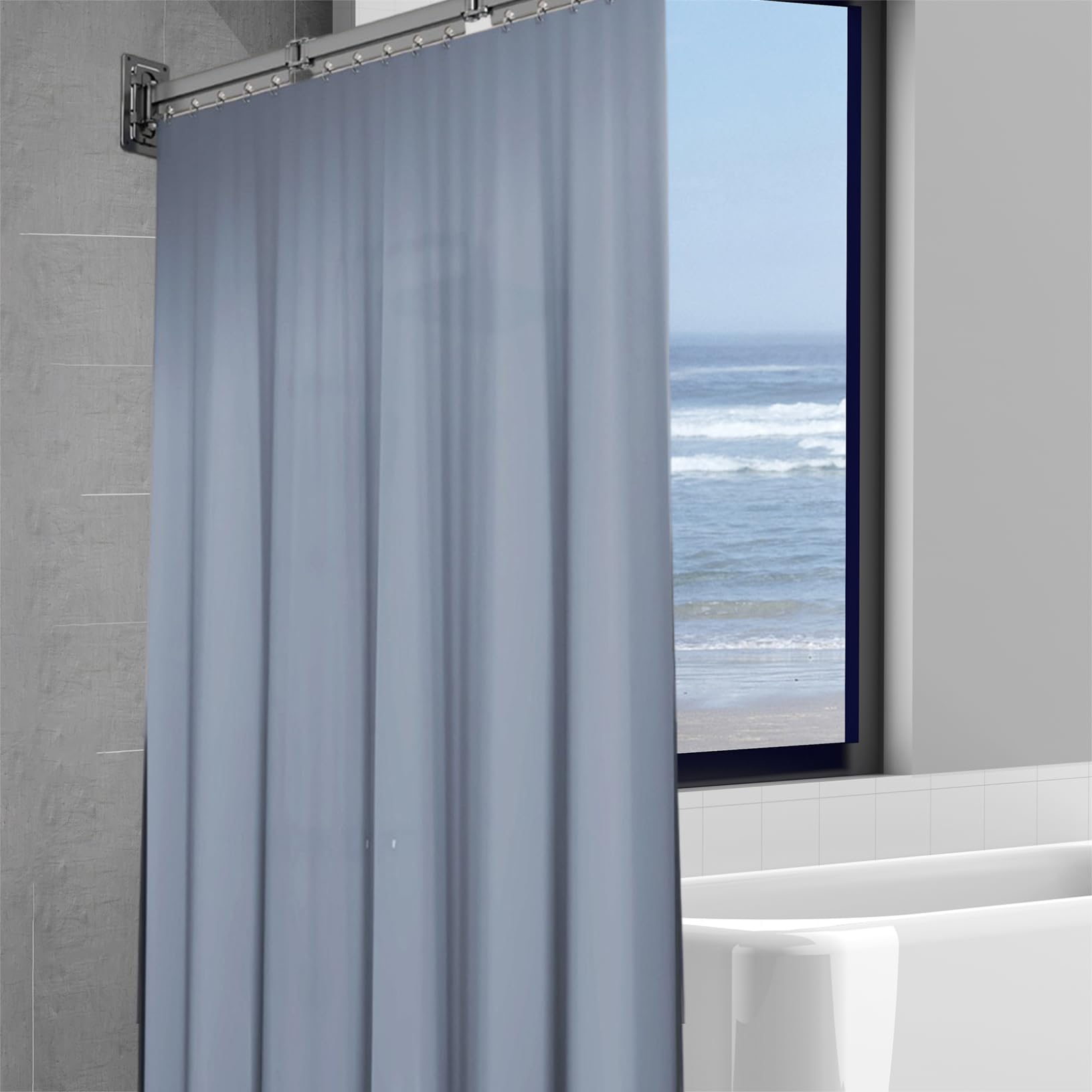 Cortina de Ducha retráctil Resistente y Plegable con riel de aleación de Aluminio extraíble para baño Esquina bañera y hogar 3 Pliegues.