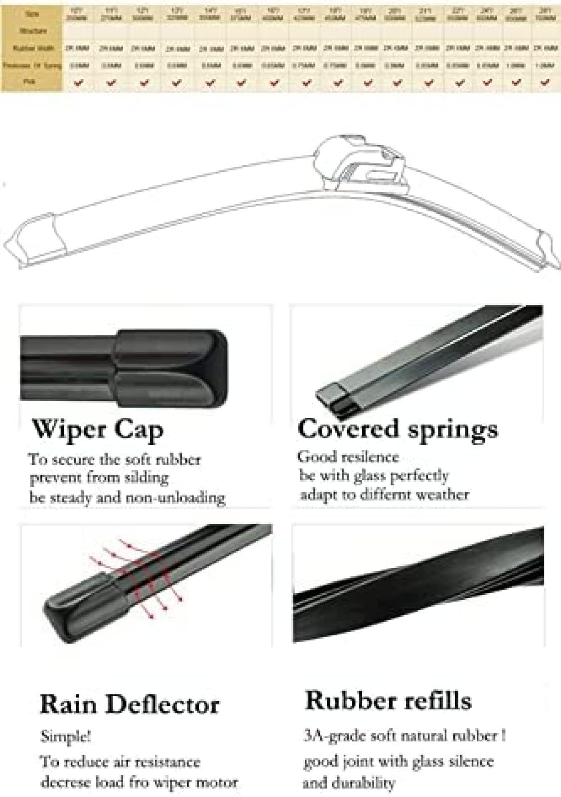 26 "+ 14" + 13 "Lame tergicristallo Anteriori e Posteriori Set Kit Parabrezza tergicristallo per Auto, per Hyundai, per Santa Fe DM 2012-2017