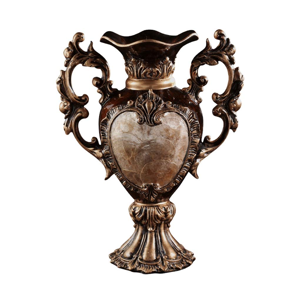 asdchZen European Style Vintage Large Vase Creative Handmade Shell Resin Vase Living Dining Room Table Bedroom Office Hotel Binaural Flower Arrangement Vase Brown,Brown,Small