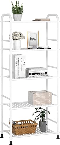 JSB Estantería ajustable de 5 niveles, organizador de almacenamiento resistente, estante esquinero de metal para cocina, sala de estar, lavandería,