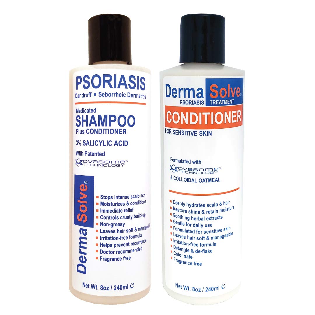 Dermasolve Champú medicinal sin caspa y psoriasis del cuero cabelludo con acondicionador, tratamiento definitivo para dermatitis sectorreal para picazón, cuero cabelludo escamoso, calmante