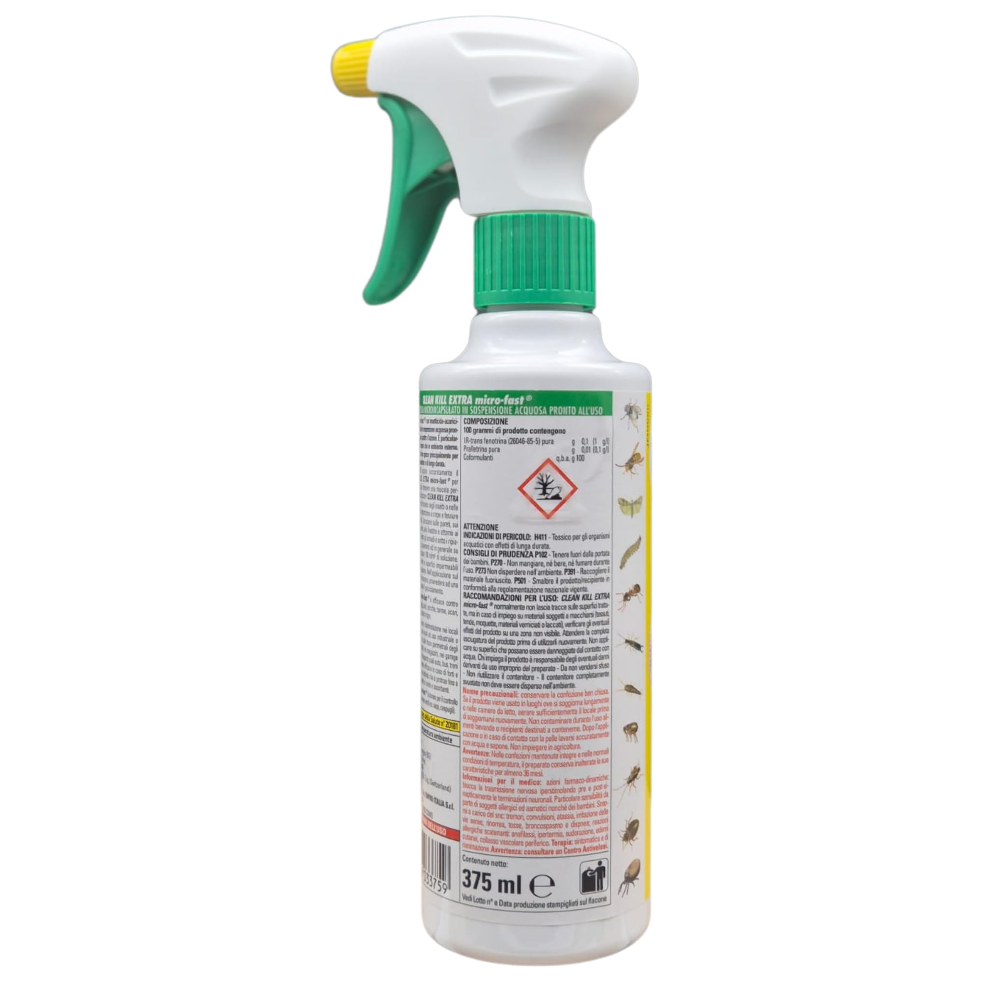 Kit Biokill Insetticida Ecologico Clean Kill Extra Micro Fast No Gas a Base Acquosa, Spray da 375ml + Ricarica da 1LT + OMAGGIO 100pz Guanti HDPE Monouso (1 Spray+1 Ric+1CF Guanti)