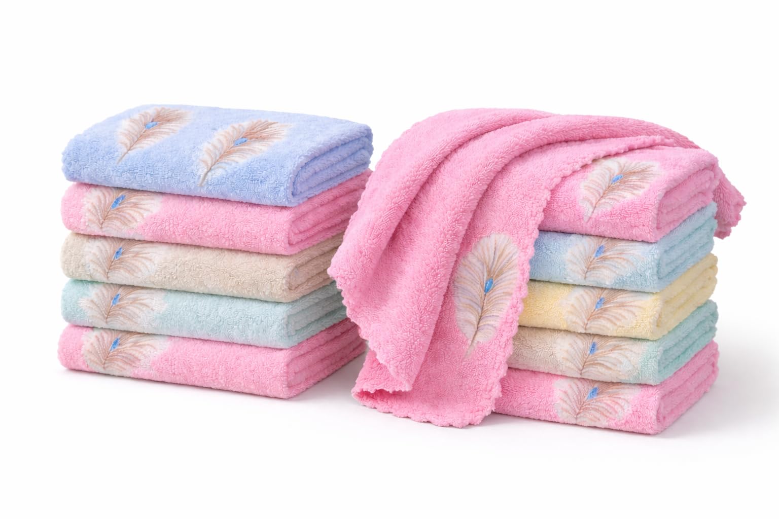 Microfiber Handkerchiefs, 12 Pieces, Bright Colour Palm Leaf Print, Soft and Absorbent Face Towels, for Women, Kids and Newborn Babies-image-17