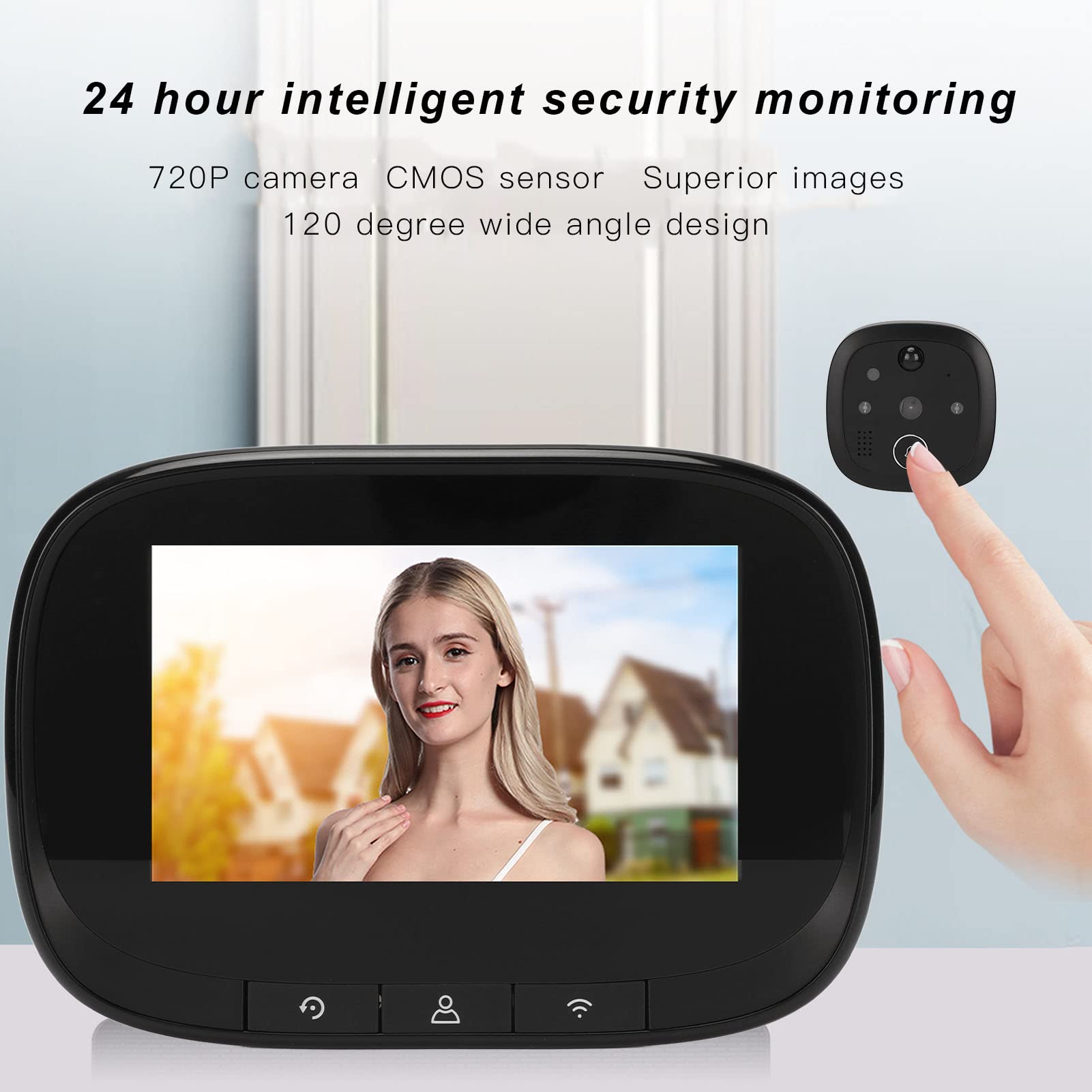 Judas de Porte Numérique, Détection de Mouvement PIR,Nocturne, Sonnette Visuelle Intelligente WiFi avec Image HD, Caméra 720P, Conception Grand Angle 120°, Connexion APP,