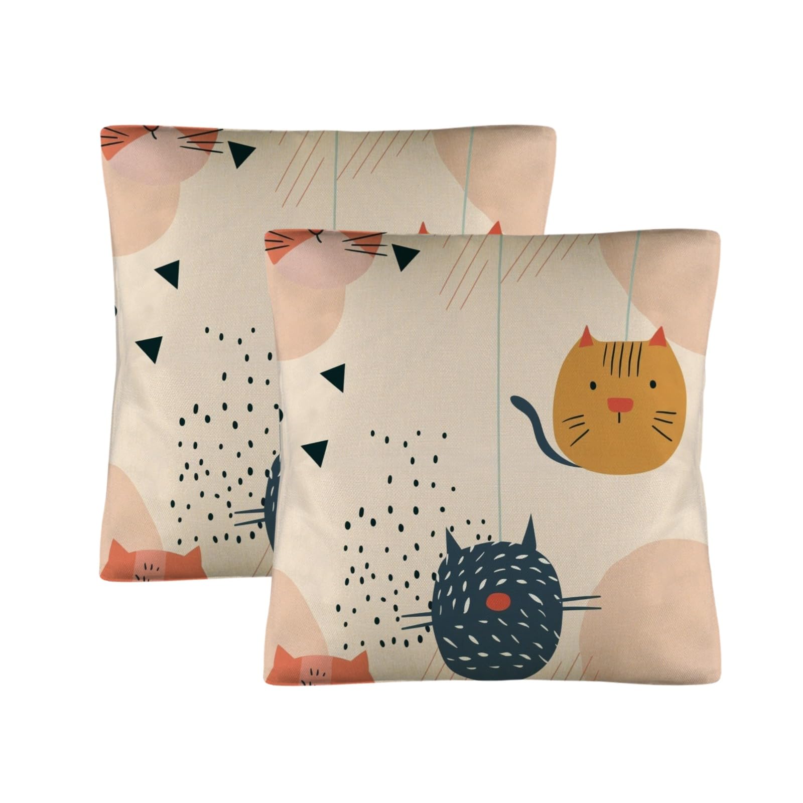 EtherSpher Childlike Cartoon Cats Pink Decorative Striped Pillowcases Strong Pillow case Satin Pillowcase 2 Pack 18x18