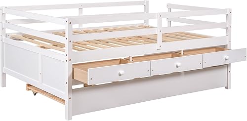 Miniatura 82 de Quarte Sofá cama multifuncional de tamaño individual con nido y estantes plegables en ambos lados, sofá cama con marco de madera y listones, para