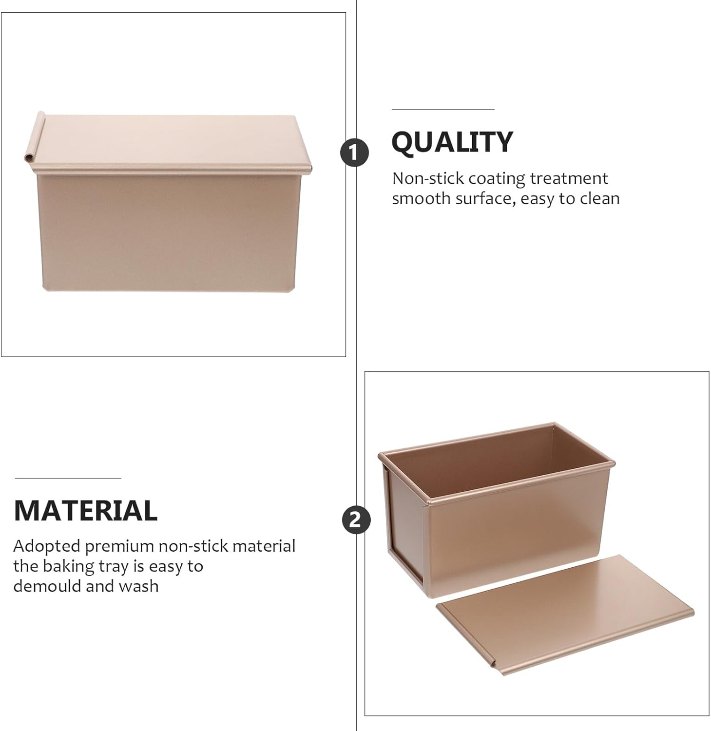 Nonstick Aluminum Loaf Pan with Lid 450ml Gold Finish Baking Mold for Bread Household Kitchen Bakeware Bread Baking Tray