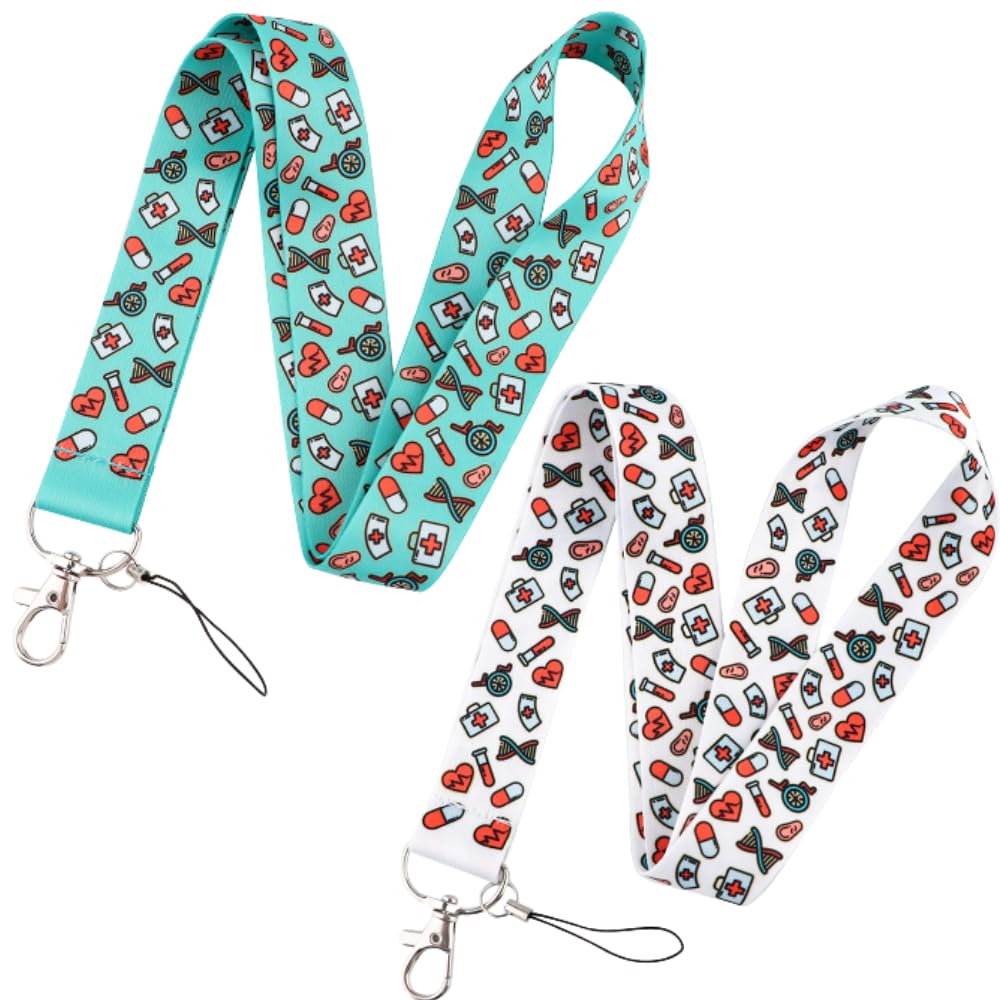 Pack de 2UDS de Lanyard Enfermera. Cuelga llaves, Cinta de Cuello para llaves .Colgante de Tarjeta Identificativa con Clip de Seguridad para Enfermeras, Médicos, Personal Sanitario, Estudiantes.
