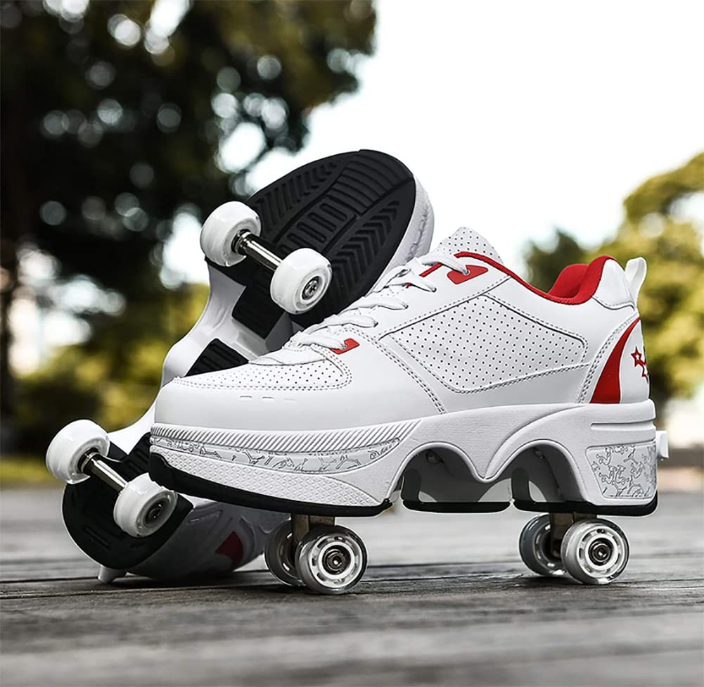 Zapatillas con Ruedas, Niños Skateboarding, Zapatillas Ruedas Multiusos 2 En 1 Patines Zapatillas Quad Rued Sneakers Moda Zapatillas Regalo de cumpleaños Niños y niñas