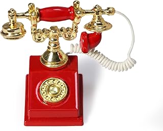 Dollhouse Telephone 1:12 Miniature Vintage Rotary Phone Model Desk Decoration Retro Mini Accessorries for Artificial House Living Room Scene (Red)