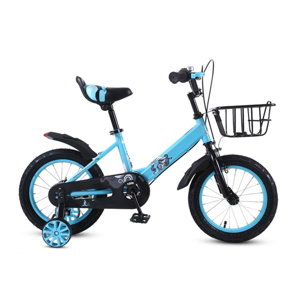 Child Bicycle HAIZHEN Kids Bike,Adjustable Height for Age 3-5 Boys and Girls With Baskets and Training Wheels (Color : Blue, Size : 16inch)