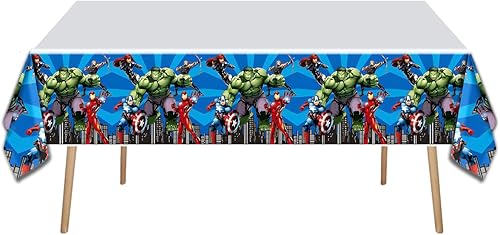 Miniatura 5 de 39 piezas de vajilla de fiesta para superhéroes, 18 platos + 20 servilletas, 1 mantel de 74 x 45 pulgadas, suministros de fiesta de cumpleaños para