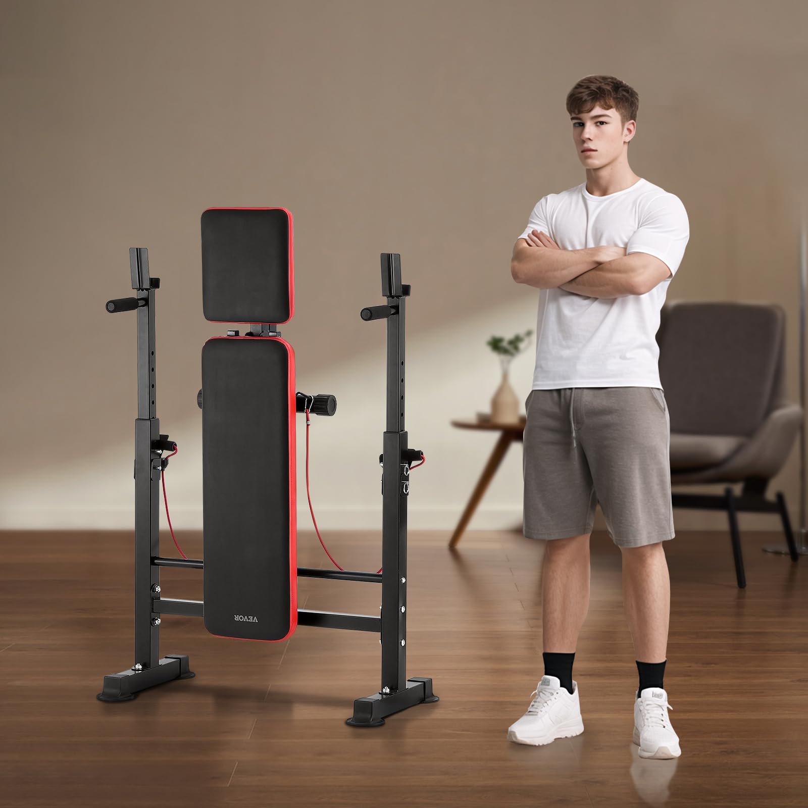 VEVOR Banco de Pesas 6 en 1 Banco de Ejercicios para Abdominales para Entrenamiento de Fuerza en el Gimnasio en Casa, 272 kg Banco Plano Inclinado y Declinado de Plegado Rápido, 1400 x 840 x 1170 mm