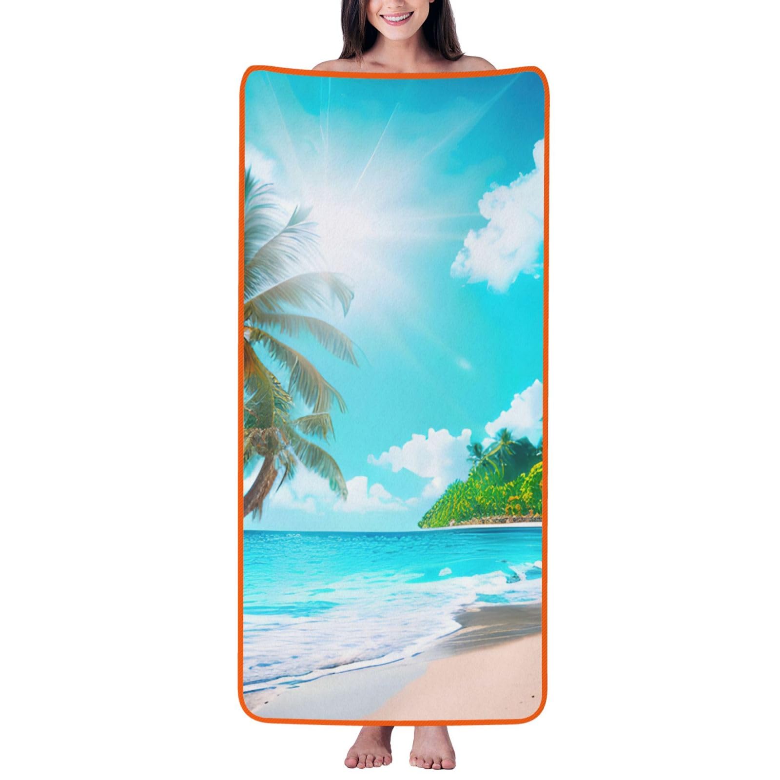 JBJGKHLP Tropical Ocean Beach Theme Print Women Men Couples Coral Velvet Bath Towel Ultra-Soft For Home Bathroom Travel
