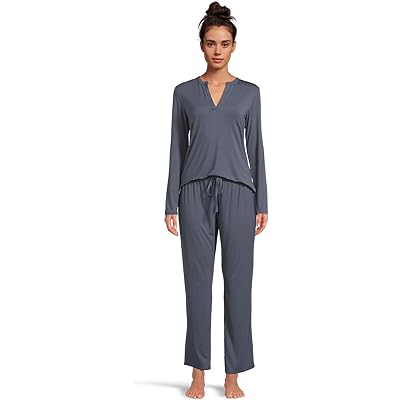 Natori Feathers Essentials Long Sleeve Pj Set navy