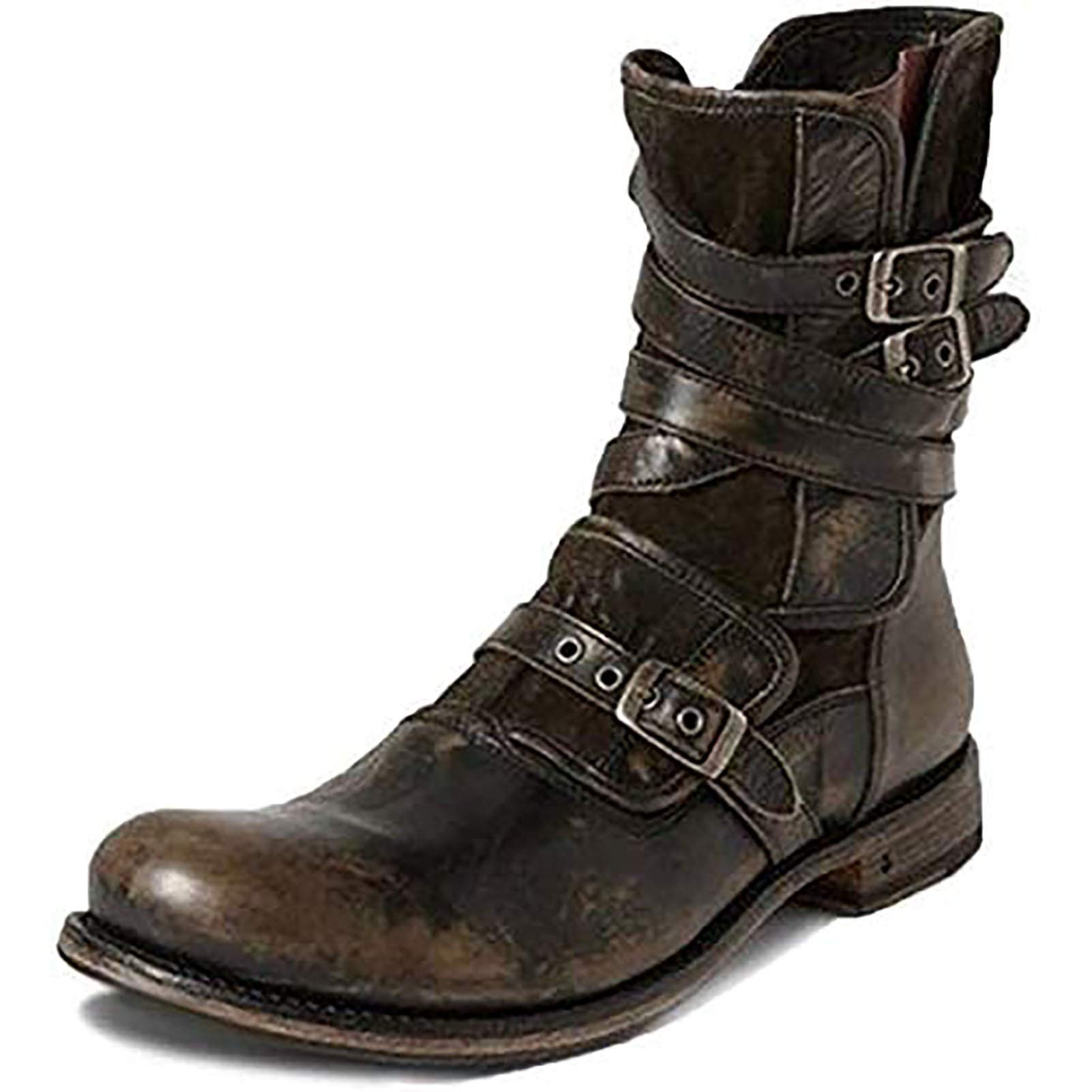 Zmyczmyc Men Round Head Boots Side Zipper Thick Heel Retro