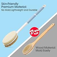 Vista 4 de Cepillo de espalda antideslizante con mango largo para ducha, cepillo de espalda de doble cara con cerdas rígidas y suaves, exfoliante corporal