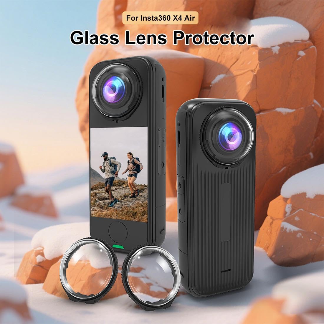 PULUZ Protezione per obiettivo Insta 360 X4 Air, protezione in vetro ottico di alta qualità, copertura antigraffio con durezza 9H, trasmissione della luce al 98%, copriobiettivo rotante di facile